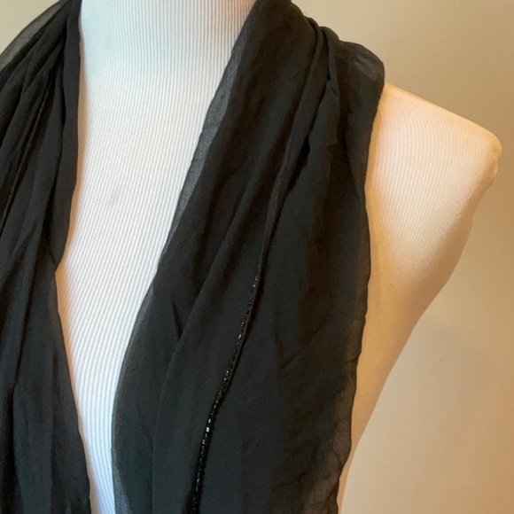 Black Silk bead trimmed scarf - Picture 3 of 9